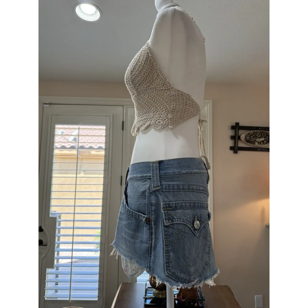 Y2K True Religion Cutoff Mini Skirt Cyberpunk Rocker Denim Low Rise repurposed